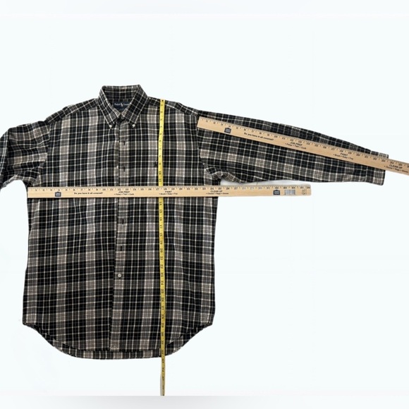 Ralph Lauren Vintage Plaid Long Sleeve Button Down Shirt. Black and Beige Size-M - Picture 14 of 16